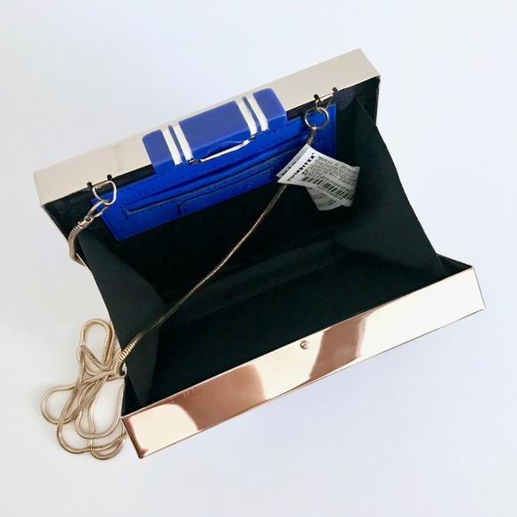 ZARA Start Box Clutch Crossbody Bag Blue Gold - Picture 6 of 8